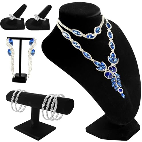 SENONAPO 6 Pcs Velvet Jewelry Display Set- Velvet Necklace Bust Holder Mannequin Bust & T-Bar 2 T Shape Earring Stand 2 Ring Finger Jewelry Holder Bracelet Organizer for Jewelry Showcase