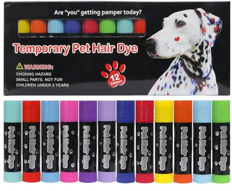 Peufcmi Hair Chalk 12 Farben Hundehaarfärbemittel, Temporäre Tierhaarfarbe, Temporäre Tierhaarfärbestifte für Hunde für unterschiedliche Fellpflege, Hundehaarfärbemittel für Hunde und Katzen