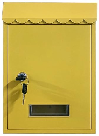 Boîte aux lettres murale verrouillable en fer galvanisé résistant aux intempéries pour une utilisation en extérieur Jaune 30,5 x 20,3 x 7,6 cm