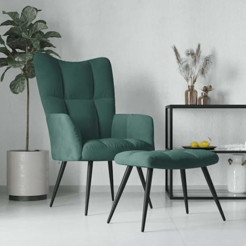 Myheimly Relaxsessel mit Hocker Sessel Polsterstuhl Stuhl Relaxstuhl Polstersessel Armsessel Ohrensessel Wohnzimmer Dunkelgrün Samt
