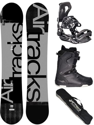 Airtracks Kit de snowboard pour homme Wide Silver Freestyle Freeride 159 - Fixation Master - Bottes souples Strong ATOP 45 - SB Bag