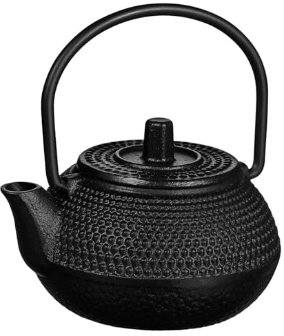 PAMINGONO Small Cast Iron Teapot Mini Teapot with Infuser Rustproof Tea Kettle Cast Iron Vintage Tea Kettle Ornament for Home or Office Black | Rustproof Finish, No Odor and Long Serving Life, Chic Classic Design with Fine Workmanship