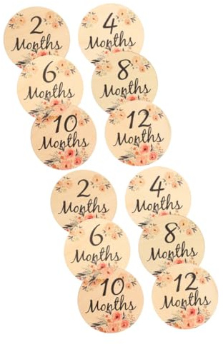Doppelseitige Monatliche Holzkarte 12 Stück Rund für Babyfotos | Dekorative Monatsmarker, Zweiseitiges Design, für Babyparty und Kinderzimmer, Hübsch Gestaltet
