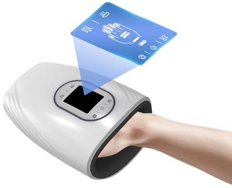 Elektrische Handmassagegeräte mit Wärmefunktion und Kompression, Kabellose Handmassage mit LED Anzeige, Massagegerät mit 3 Stufige Vibration & Heiße Kompression, 6 Stufen Stärke, Lindern Müdigkeit