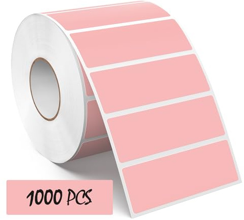 Meitaat 1 000 stycken rosa rektangulära klistermärken 76 x 25 mm färgkodning självhäftande etiketter flyttbar rulle avtagbar