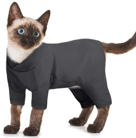 Op Body Katze, Katzen Jacke Winter Mantel Katzenbody Nach Op Langarm Anzug Mit Bein Wärmen Haarlose Oder Dünnfellige Katzen Bei Kaltem Wetter(Dunkelgrau, L)