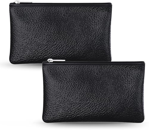 Confezione da 2 portamonete in pelle con cerniera piccola borsa portamonete portamonete con cerniera per uomo donna portamonete in pelle PU per donne portamonete in pelle PU, nero, Pelle