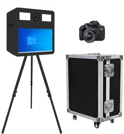 Photo Booth portatile con touchscreen da 21,5 pollici, controllo APP e stampa istantanea, macchina fotografica DSLR include custodia da viaggio per feste di nozze eventi noleggio (nero, cabina