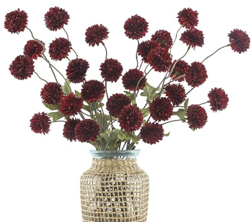 DuHouse Lot de 6 Fleurs artificielles à Pompons avec tiges, Mini chrysanthème en Soie synthétique pour décoration d'intérieur, Bouquets, centres de Table, Loisirs créatifs (Bordeaux)
