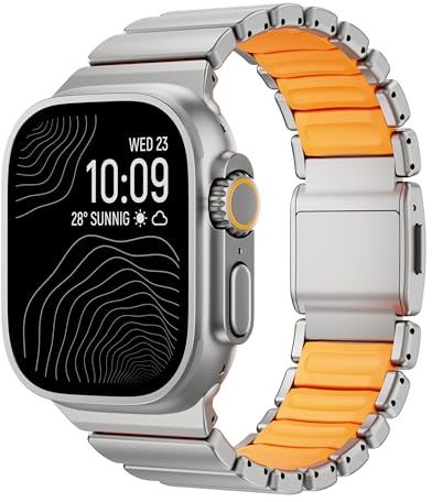 Lyxigt titansilikon dubbla lager länkband kompatibla med Apple Watch Band Ultra 3/2/1 49 mm 46 mm 45 mm 44 mm 42 mm, män kvinnor magnetiskt lås metallarmband för iWatch serie 11 10 9 8 7 6 5 4 SE