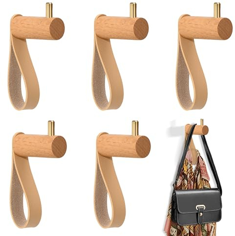 XHTXHT 5 Stück Garderobenhaken Holz Kleiderhaken wand | holzhaken zum Schrauben oder Selbstklebend Wandhaken Holz,Kleiderhaken für handtuchhaken jacken Schals Rucksäcke