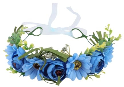 HAMPPLIES Künstlicher Blumenkranz Stirnband Blau Leichtes Brautstirnband Haarreif für Hochzeit Party und Fotoshooting