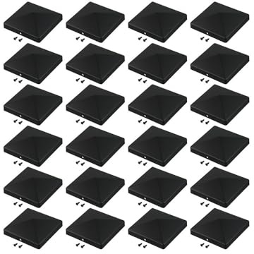 Gettimore Lot de 4/12/24 capuchons de poteau de clôture pyramidaux avec trous pré-percés pour poteaux de 10 x 10 cm, en plastique noir, lot de 4/12/24