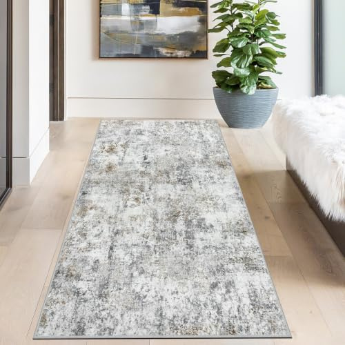 Capslpad Beige Braun Abstrakter Teppich für Flur 80x150cm Waschbar Küchenläufer Teppiche rutschfest Modern Minimalistisch Kurzflor Kunstwolle Teppich für Wohnzimmer Schlafzimmer