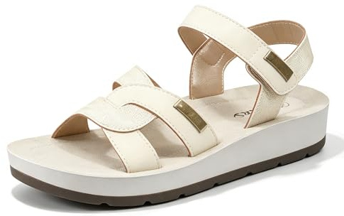 CLEIKS Donna Sandali Roman Tacco a Nastro Sandali Eleganti Belli Ortopedici con Fascia Elasticizzata per Donne Anziane Sandalo con Chiusura a Strappo (Beige, 39 EU, WCL260436-7)