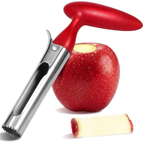 Apple Corer Stainless Steel – Apple Core Remover Tool with Ergonomic Handle, Fruit Corer & Seed Extractor for Apples and Pears, Easy Clean Kitchen Fruit Tool (Red)