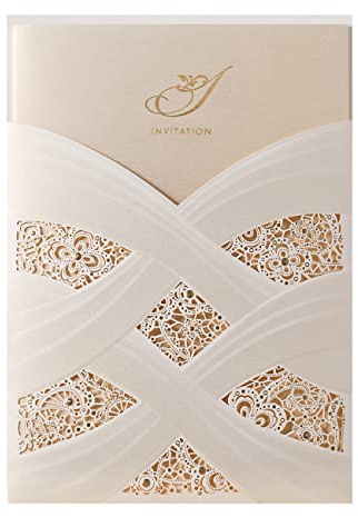 Hosmsua 50 tarjetas de invitación de boda verticales personalizadas con estampado láser con flores cortadas a láser para bodas, cumpleaños, fiestas, compromisos, graduación
