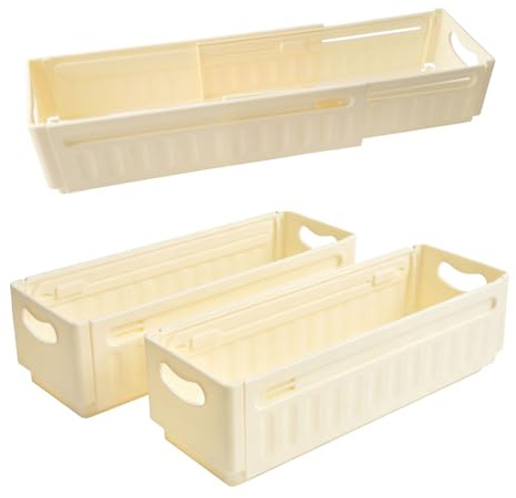 BTIUGYI 3 styck Förvaringslåda i plast, Kläppkista, Utdragbar Förvaringslåda Kök, Kylskåpsorganisatör, Ordningsboxar för Kök, Badrum, Kontor, Sovrum, Skåp Låda