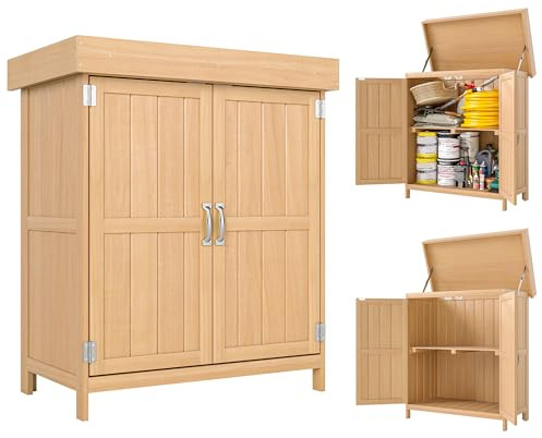 Outsunny Armoire de Jardin sur Pied Double Porte étagère et Toit bitumé relevable dim. 74L x 43l x 88H cm Bois Massif de Sapin