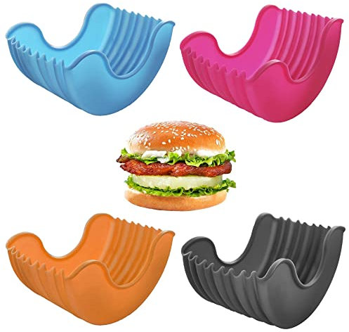 Niuhong 4 Pcs Silikon Hamburger Burger Fixed Box Antihaftbeschichtung BBQ Silikon Hygienische Hamburger Box Sandwiches Hamburgerhalter Wiederverwendbarer Brot Halterung
