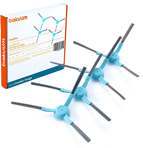 BAKUUM Pack 4 cepillos, escobillas Laterales, para Cecotec Conga Series 3290, 3390, 3490, 3590, 3690, 3790 y 3890. Pack repuestos y Accesorios para Robot Aspirador