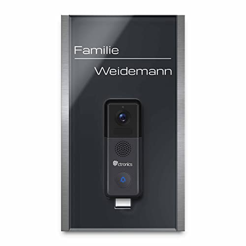 Edles Klingelschild für Ctronics Video Türklingel - personalisiertes Türschild Namensschild aus Edelstahl und Acrylglas | kompatibel mit Ctronics Klingel - hochwertiges Funkklingel Zubehör