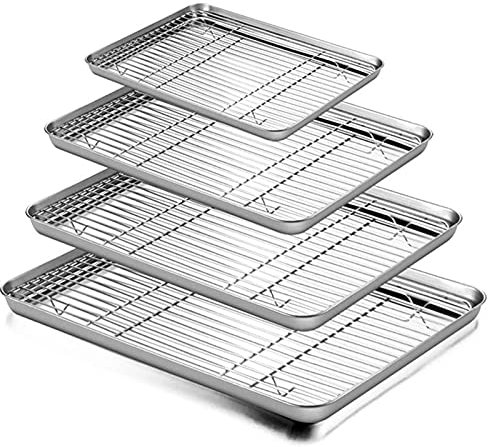 ACiyD 2PCS/Set Non-Stick Baking Tray Stainless Steel Cake Bread Suit Grid Line Bakeware Plate Kitchen Cooking Tools,Pan Cooling Rack (Color : 40 X 30 X 2.5cm) (23 X 17 X 2.5cm)