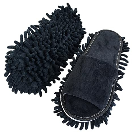 Volicph Pantoufles de nettoyage avec semelle en microfibre amovible pour nettoyage du sol - Chaussons anti-poussière - Chaussures de nettoyage, 43/44 EU