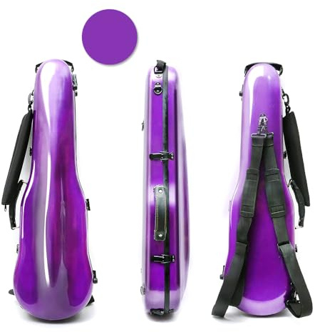 YoungMonic Funda para violín de fibra de carbono, tamaño completo 4/4, correa trasera colorida, protección ligera (morado)