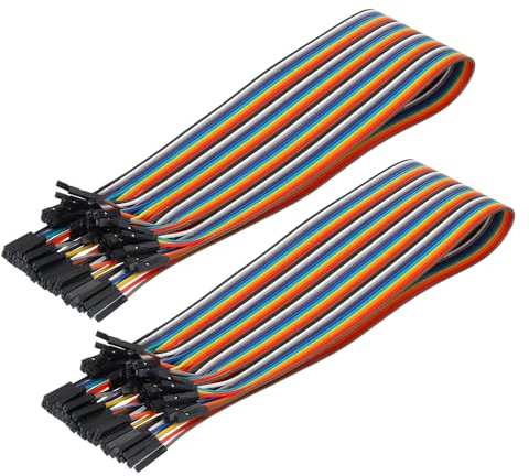 sourcing map Female to Female 40Pin Breadboard Jumper Wire 2.54mm Pitch Ribbon Cable 41cm Long Electronics Breadboard Ribbon Cables for Breadboard Electronic Projects Pack of 2