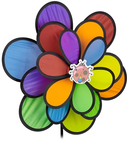 Relaxdays 2 x Windrad Blume, Windspiel Stecker für Garten & Balkon, H x B x T: 86,5 x 36,5 x 14 cm, Blumenstecker Regenbogen, bunt