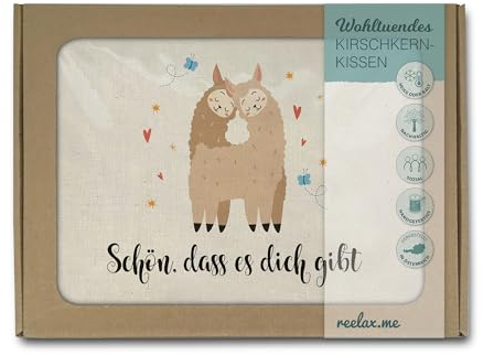 Öko Kirschkernkissen Schön, dass es Dich gibt Alpaka-Lama Motiv - Schulter- und Nackenkissen wärmend & kühlend – Geschenk für Männer & Frauen zum Muttertag, Vatertag oder Geburtstag 19x26cm