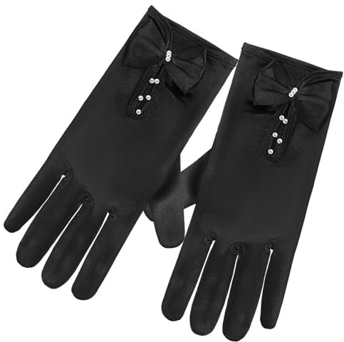 GALPADA 1paar Kurze Satin Brauthandschuhe Für Damen Handgelenk-accessoires Für Hochzeiten Und Partys Weiche Und Dehnbare Abendhandschuhe Schwarz