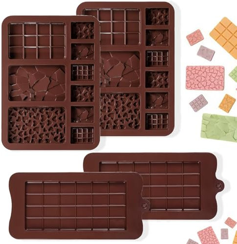 4 Stück Schokoladenform Silikon, Silikonform Schokolade Selber Machen Brechbare Schokoladen Form BPA-frei Antihaft für DIY Schokolade Praline Süßigkeiten