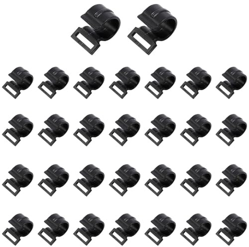 Leliafleury Zeltstangen-Clips, 22 mm, Kunststoff, C-Klemme, schwarz, C-förmige Clips für Outdoor, Camping, Sonnenschutz, Baldachin, Zeltstangen, 30 Stück