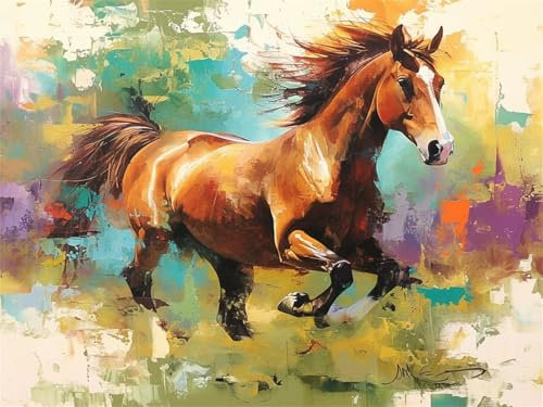 Malen Nach Zahlen laufen Pferd, Malen Nach Zahlen Bastelset Erwachsene, DIY Paint by Numbers mit Pinseln und Acrylfarben Handgemalt Ölgemälde Set,Home Decor Mädchen Geschenk,Ohne Rahmen 50x65cm G4-304