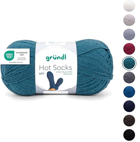 Gründl Wolle Hot Socks uni 100 4-fach Sockenwolle 1 Knäuel 100 g | für 1 Paar Socken - Sockengarn - Weich und hautfreundlich - 75% Schurwolle, 25% Polyamid - 100 g / 420 m - Nadelstärke 2,5-3