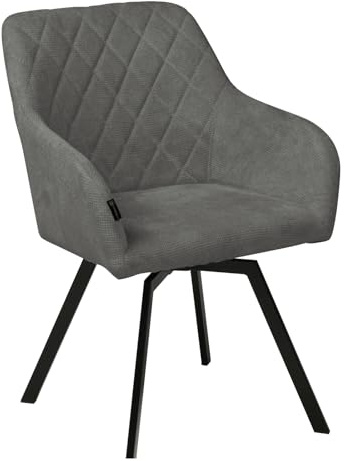 exitodesign Drehstuhl Esszimmer Panko 53,5x64x87 cm - Esszimmerstühle Gesteppt 360° Drehbar Bürostuhl Stuhl - für Esszimmer Küche Wohnzimmer Salon Schreibtisch (Dunkelgrau)