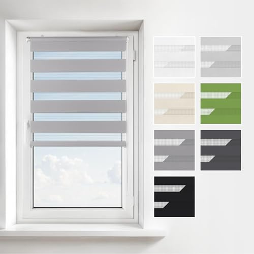 Estika Doppelrollo Klemmfix ohne Bohren – Breite: 80 cm – Höhe: 120 cm – Farbe: Grau – Jalousie für Innenfenster, Duo-Rollo, Fensterrollo innen