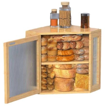 Boîte à Pain d'angle for Le Stockage du Pain, comptoir de Cuisine, Double récipient à Pain avec Hauteur réglable, Bambou Durable, Facile à Assembler