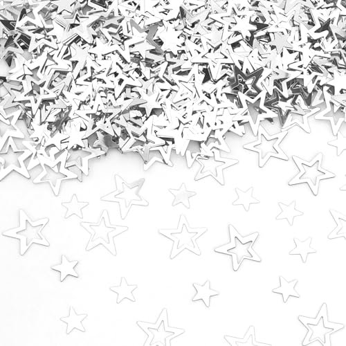 Decoración navideña de confeti de plata con estrellas, decoración de Navidad, decoración de mesa de Navidad, decoración de mesa con estrellas, confeti, cumpleaños, boda, año nuevo