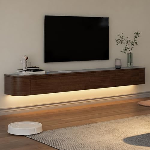 MIMRTIMI TV Lowboard Hängend mit LED Licht TV-Schrank massivem Holz schwebendes Regal für Wohnzimmer, Schlafzimmer, Esszimmer