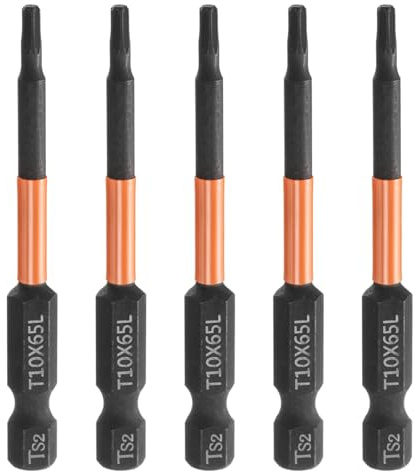 sourcing map 5pcs T10 Torx Head Screwdriver Bit 2.56 (65mm) Long 1/4 Hex Shank Magnetic No Hole Tamper Proof 6 Point Star Screw Driver Drill Bits Phosphate S2 Steel Industrial Power Tools