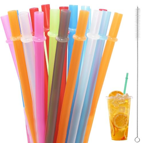 PXBSNB 24 Pezzi Cannucce Riutilizzabili in Plastica, Cannucce Colorate con Spazzola per la Pulizia, Cannucce Lunghe in Plastica, Cannucce per tè a Bolle per Frullati Succhi di Frutta Cocktail