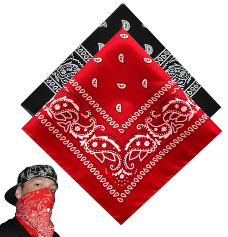2 Stück Bandana Damen Herren, Halstücher, Bandana Baumwolle, Bandanas Damen, Für Unisex Tuch Bindetuch, Headwear, Haar, Schal, Paisley Muster(Rot+schwarz 55 X 55 Cm)