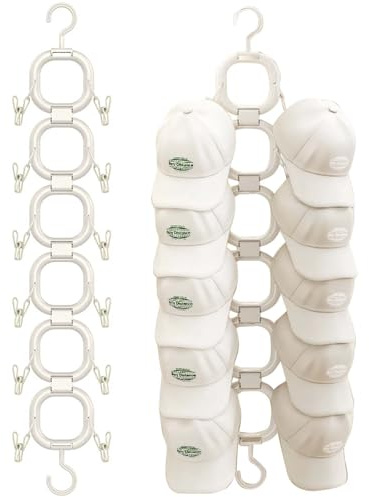 Luxvara Paquete de 2 Ganchos para Sombreros, Soporte para Sombrero, Organizador Colgante para Gorras, Estantes para Gorra con 12 Ganchos, Estante para Sombreros Bufandas y Bolsos (Blanco)