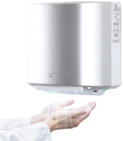 BESTXH Asciugamani Elettrico Automatico per Uso Commerciale, Aria Calda Ad Alta velocità, Mani Asciutte in 7 Secondi, Funzionamento Senza Contatto con Sensore A Infrarossi,Argento