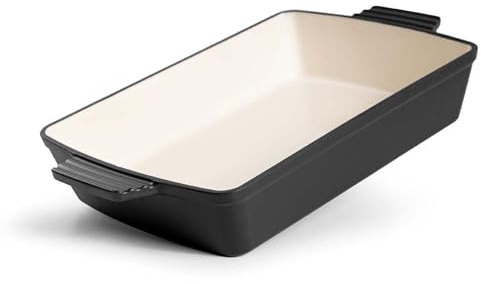 Everypan ECLAT Enamelled Cast Iron Rectangular Roasting Dish – Oven-Safe Heavy-Duty Roaster for Meat, Vegetables & Casseroles All Heat Sources Compatible (Black Dish 3L)