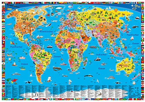 K&S druckbunt Verlag Illustrerad politisk världskarta: affisch