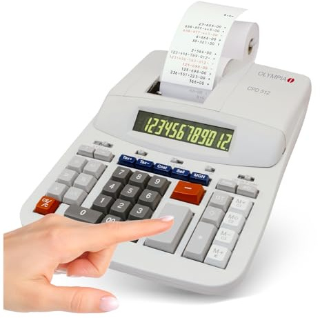 OLYMPIA CPD 512 Tischrechner mit mechanischem Druckwerk | Taschenrechner Große Tasten 12-stellig | Rechenmaschine mit Papierrolle 3,5 Zeilen/Sek. | Calculator LCD grün/rot | Rechenmaschine | Rechner